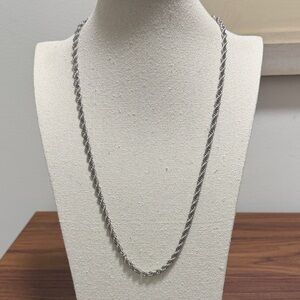 Vintage Monet Signed Silver Tone Rope Chain Necklace. 26.5 in.